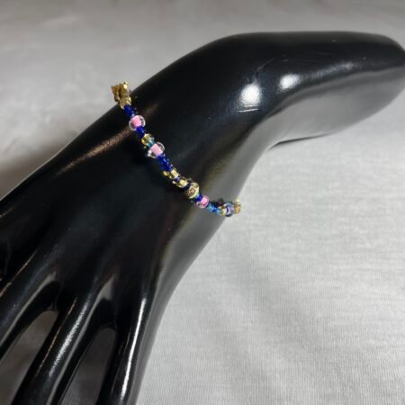 Bracelet Perles en Verre Bleu et Rose