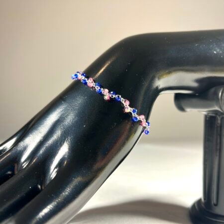Bracelet Chaine et Perles Bleues et Roses