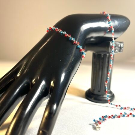 Bracelet Chaine et Perles Azur et Rouges