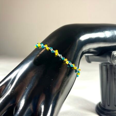Bracelet Chaine et Perles Vertes et Jaunes
